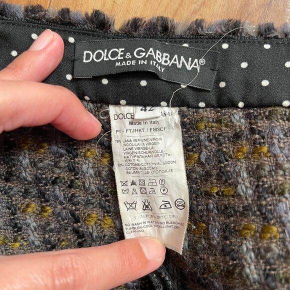 Vintage Dolce & Gabbana Wool Tweed Pants Gray Olive Tailored Trousers IT 42 US 6 - Picture 6 of 16